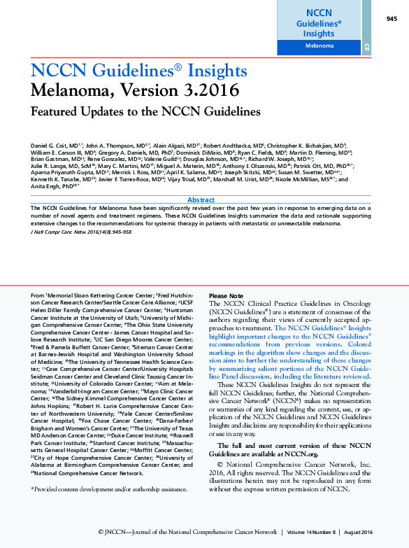 NATIONAL COMPREHENSIVE CANCER NETWORK NCCN GUIDELINES MELANOMA visual data 8