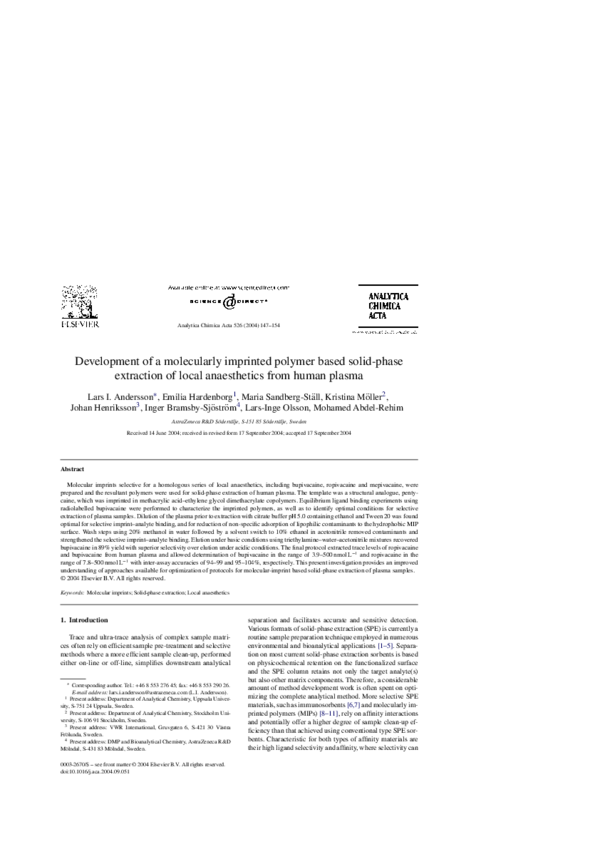 (PDF) Development of a molecularly imprinted polymer based solid-phase ...