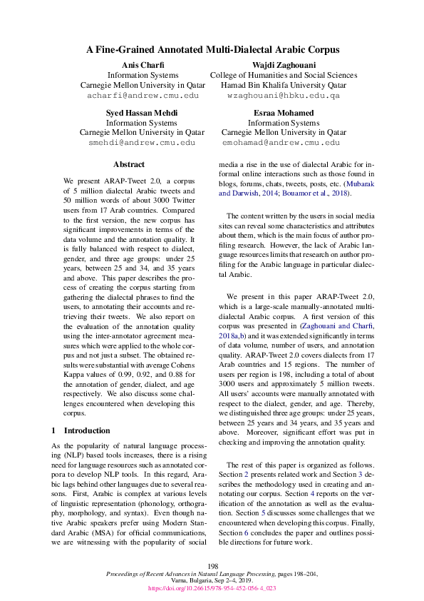 (PDF) A Fine-Grained Annotated Multi-Dialectal Arabic Corpus