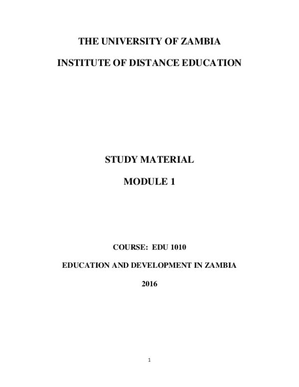 (PDF) THE UNIVERSITY OF ZAMBIA INSTITUTE OF DISTANCE EDUCATION