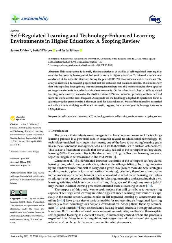 Pdf Self Regulated Learning And Technology Enhanced Learning