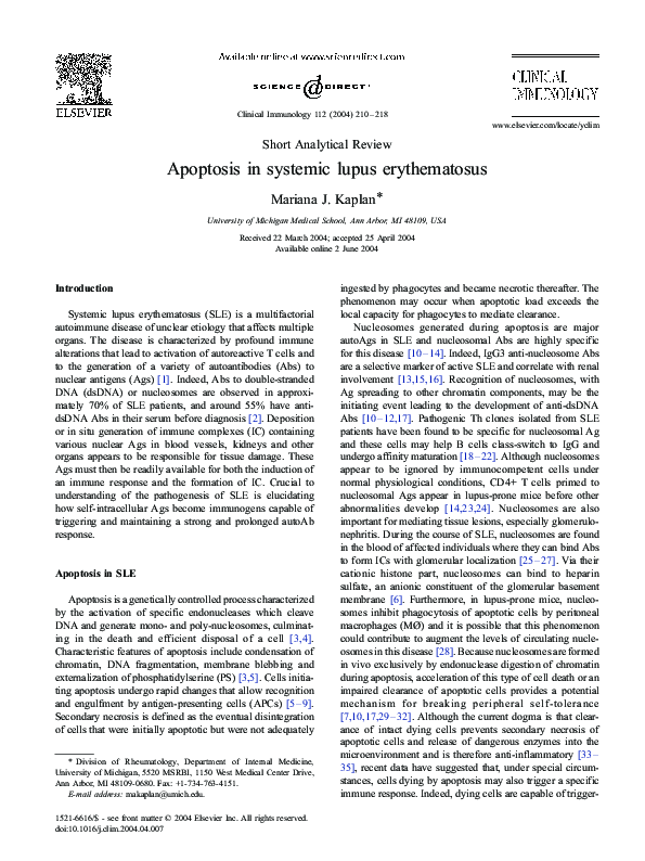 (PDF) Apoptosis in systemic lupus erythematosus