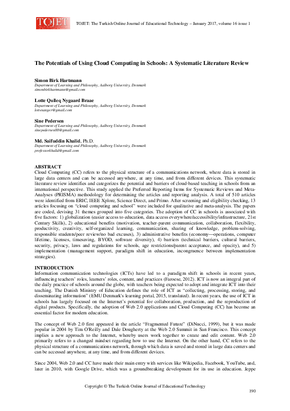 (PDF) The Potentials of Using Cloud Computing in Schools: A Systematic ...
