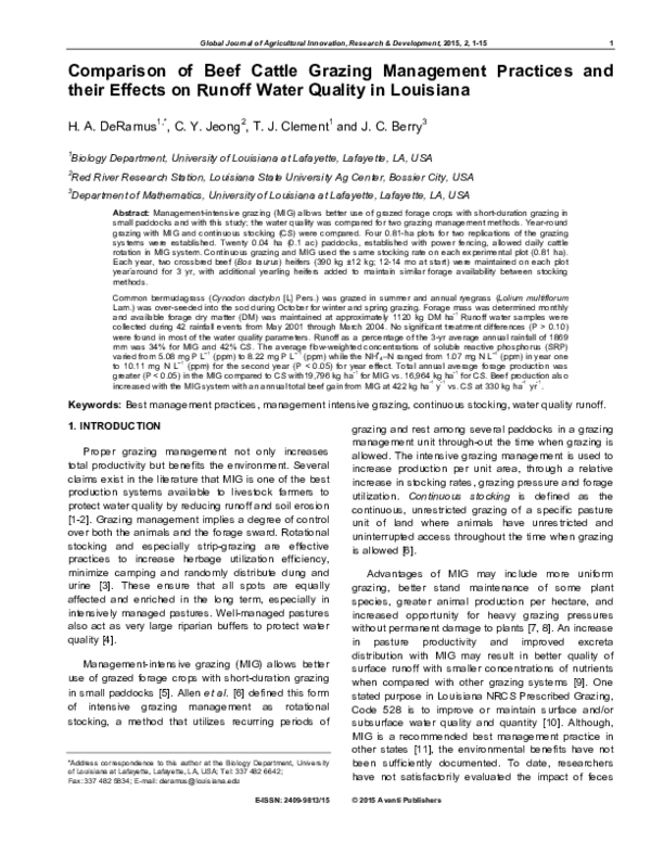 (PDF) Comparison of Beef Cattle Grazing Management Practices and their ...