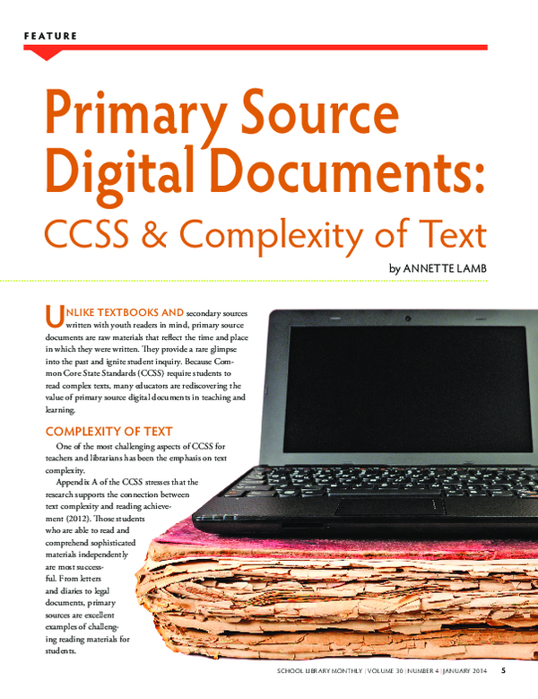 (PDF) Primary Source Digital Documents: CCSS & Complexity of Text
