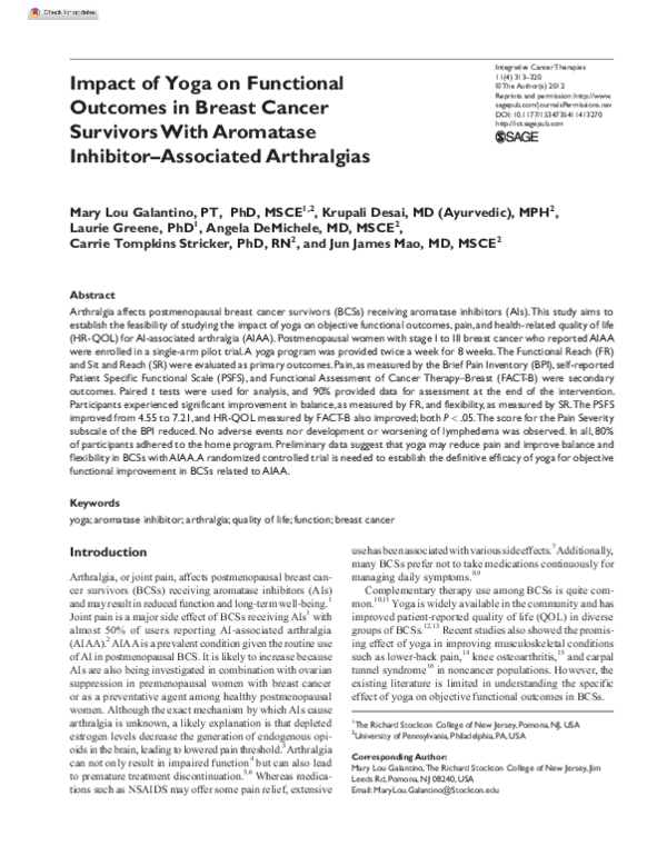(PDF) Impact of Yoga on Functional Outcomes in Breast Cancer Survivors ...