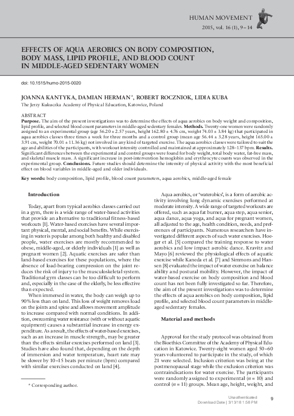 (PDF) Effects of Aqua Aerobics on Body Composition, Body Mass, Lipid ...