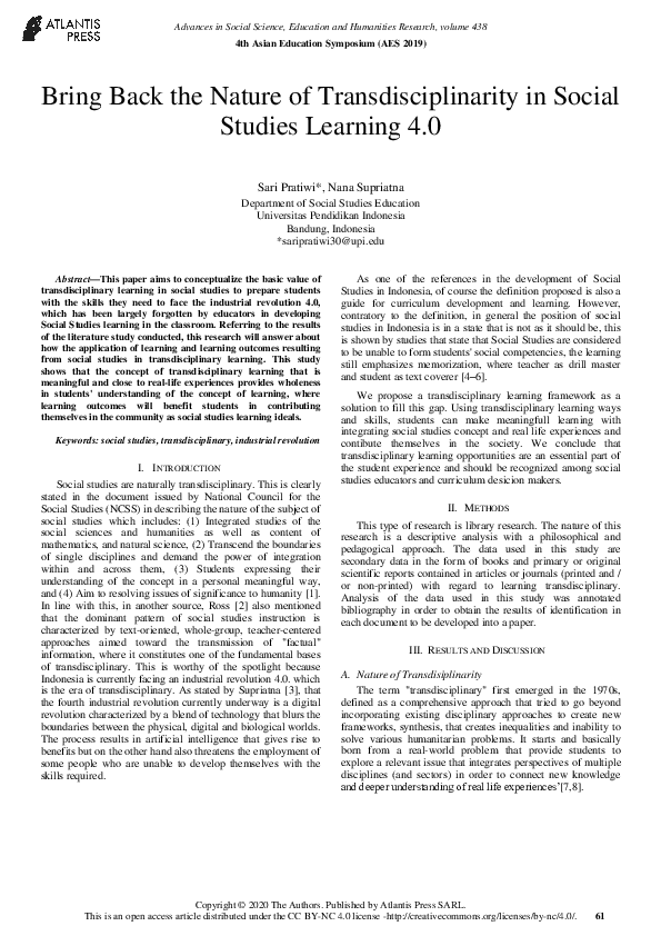 (PDF) Bring Back the Nature of Transdisciplinarity in Social Studies ...