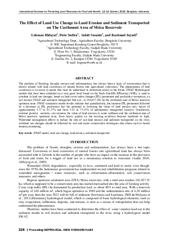 (PDF) The Effect of Land Use Change to Land Erosion and Sediment ...