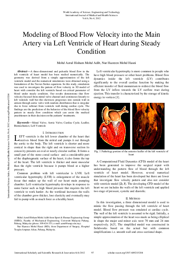 (PDF) Modeling Of Blood Flow Velocity Into The Main Artery Via Left ...