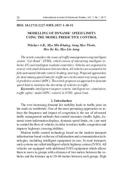 (PDF) Modelling of Dynamic Speed Limits Using the Model Predictive Control