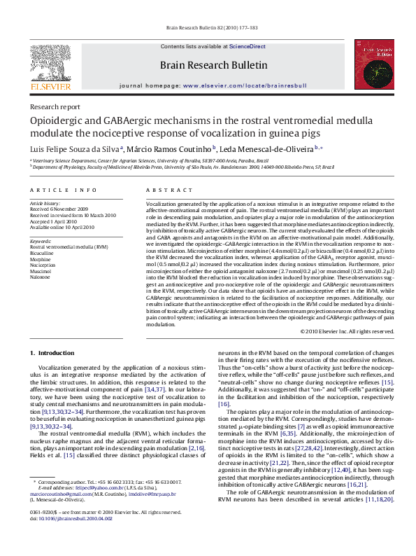 (PDF) Opioidergic and GABAergic mechanisms in the rostral ventromedial ...