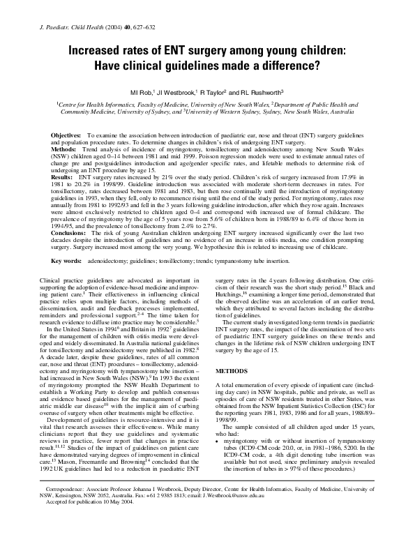 (PDF) Increased rates of ENT surgery among young children: Have ...