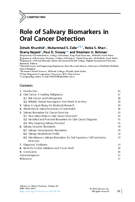 (PDF) Role of Salivary Biomarkers in Oral Cancer Detection