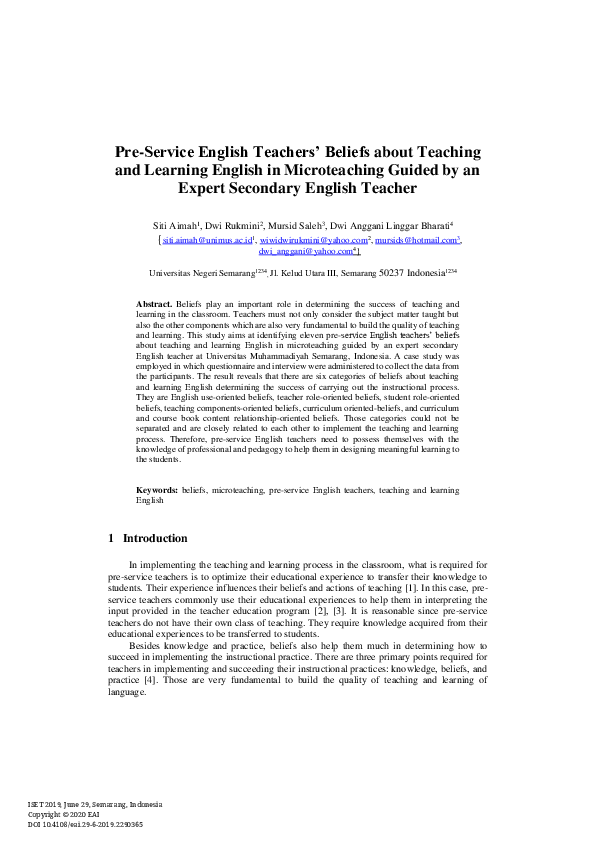 (PDF) Pre-Service English Teachers’ Beliefs about Teaching and Learning ...