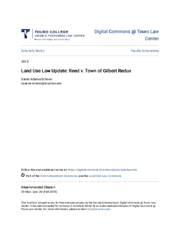  pdf land use law update reed v town of gilbert redux sarah adams