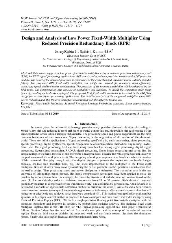 (PDF) Design and Analysis of Low Power Fixed-Width Multiplier Using ...