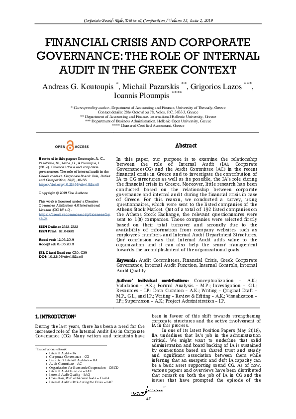 (PDF) Financial crisis and corporate governance: The role of internal ...