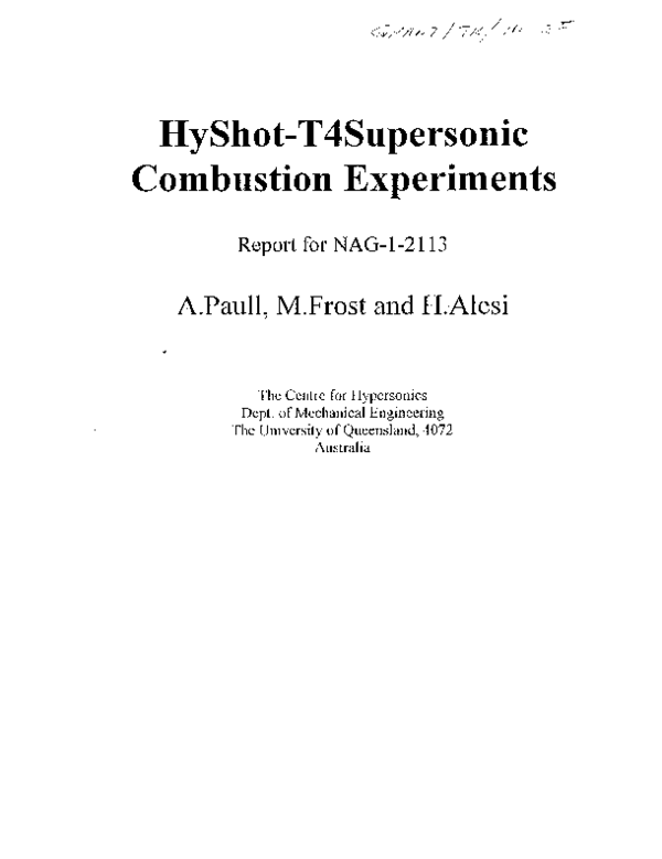 (PDF) HyShot-T4 Supersonic Combustion Experiments