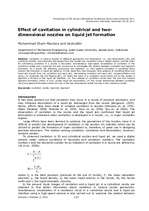 (PDF) Effect of cavitation in cylindrical and two-dimensional nozzles ...