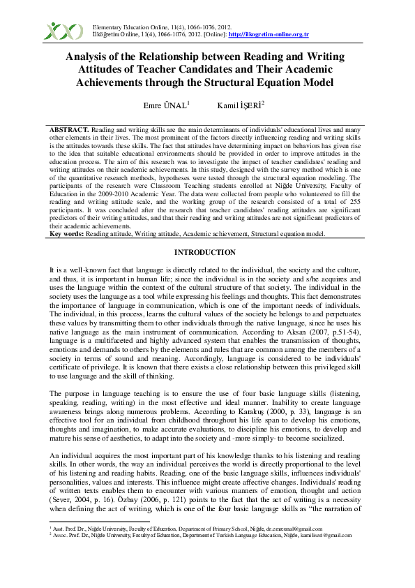 (PDF) Analysis of the Relationship between Reading and Writing