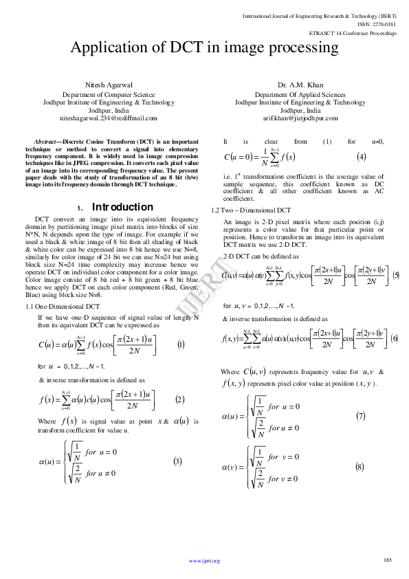 (PDF) Application of DCT in image processing