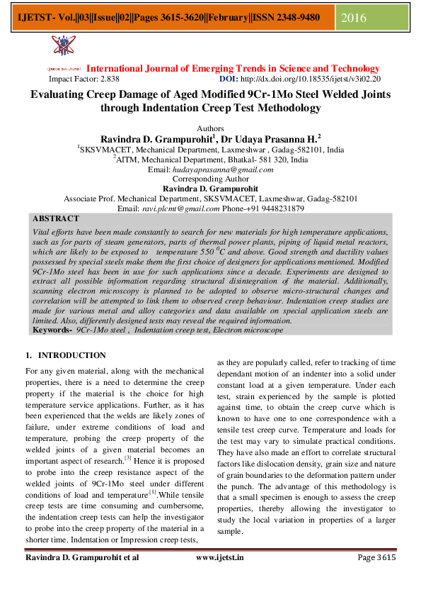 (PDF) Evaluating Creep Damage of Aged Modified 9Cr-1Mo Steel Welded ...
