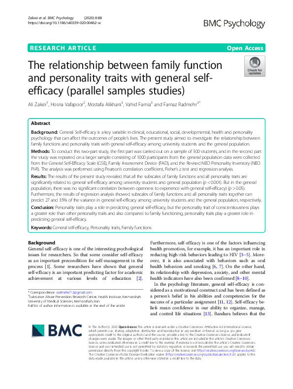 (PDF) The relationship between family function and personality traits ...