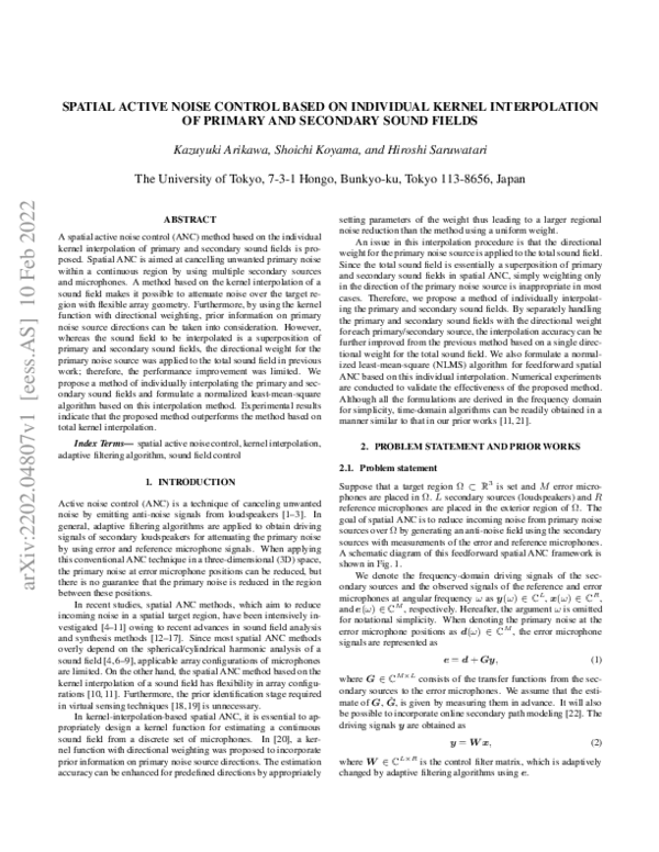 (PDF) Spatial active noise control based on individual kernel ...