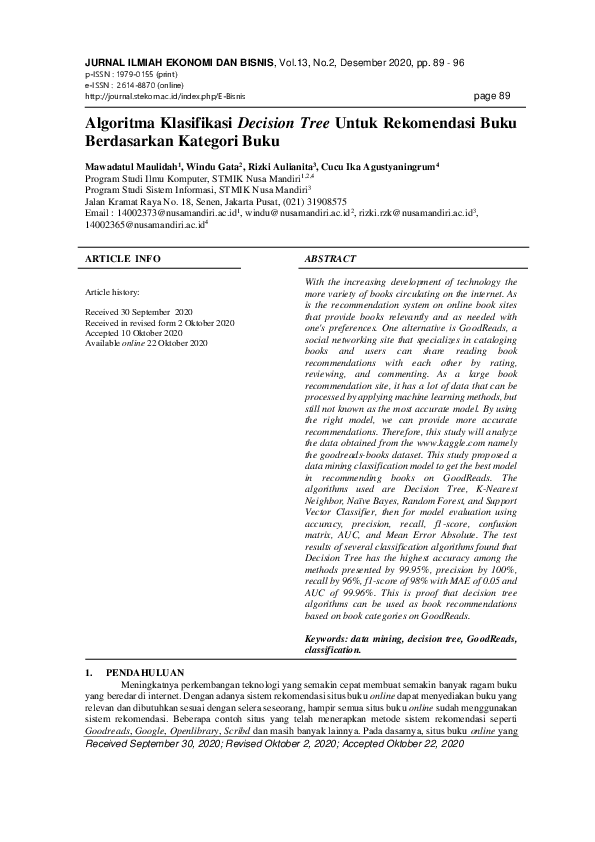 (PDF) Algoritma Klasifikasi Decision Tree Untuk Rekomendasi Buku ...