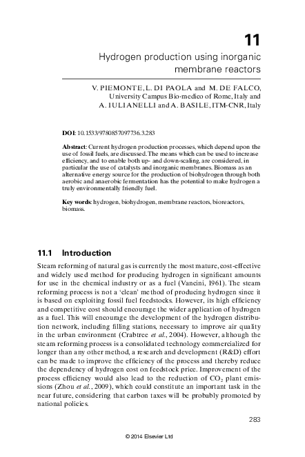 (PDF) Hydrogen production using inorganic membrane reactors