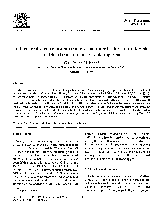 (PDF) Influence of dietary protein content and digestibility on milk ...