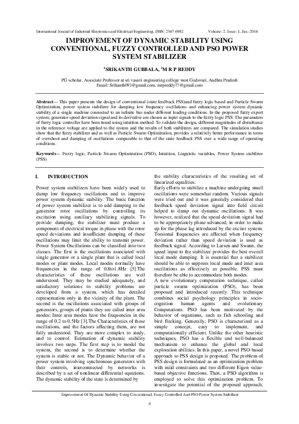 (PDF) Improvement of Dynamic Stability Using Conventional, Fuzzy ...