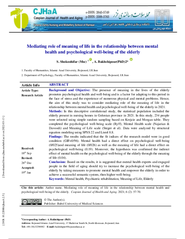 (PDF) Mediating role of meaning of life in the relationship between ...