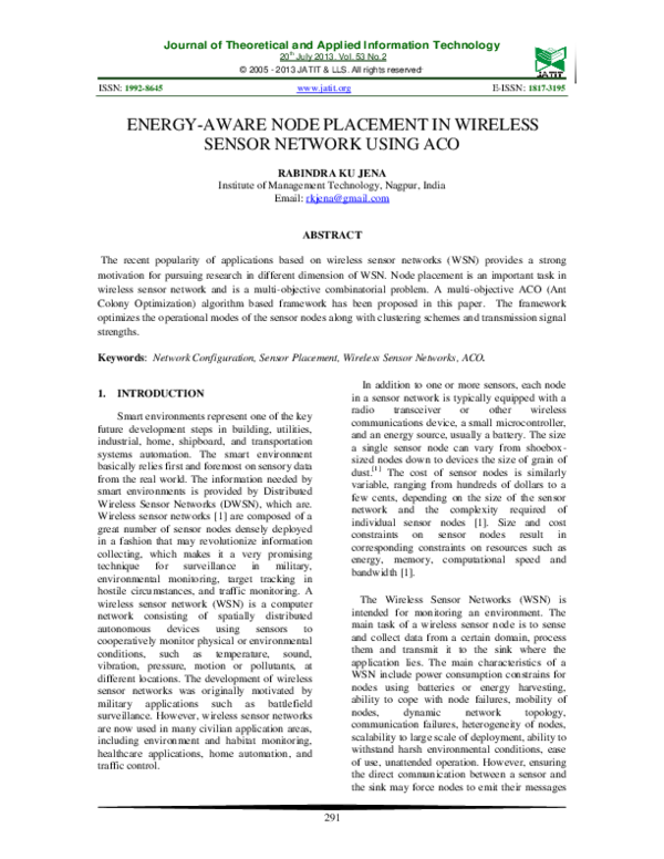 (PDF) Energy-Aware Node Placement in Wireless Sensor Network Using Aco