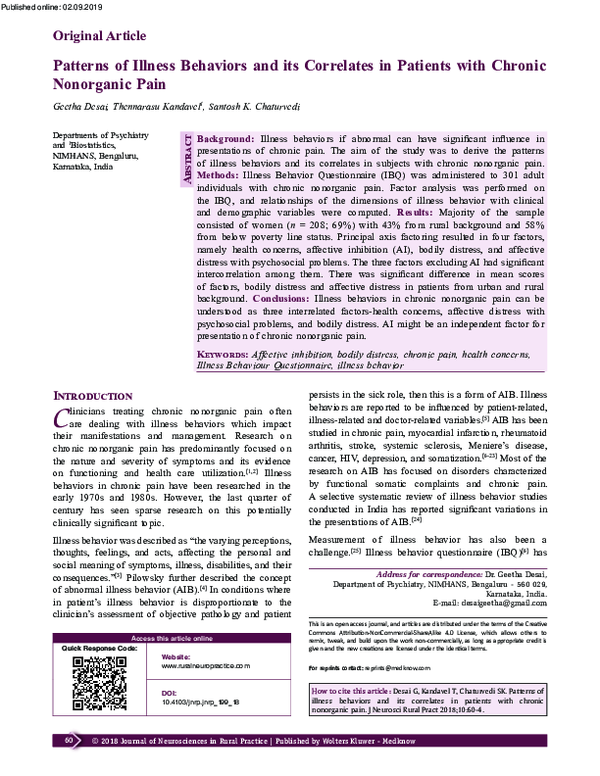 (PDF) Patterns of illness behaviors and its correlates in patients with ...