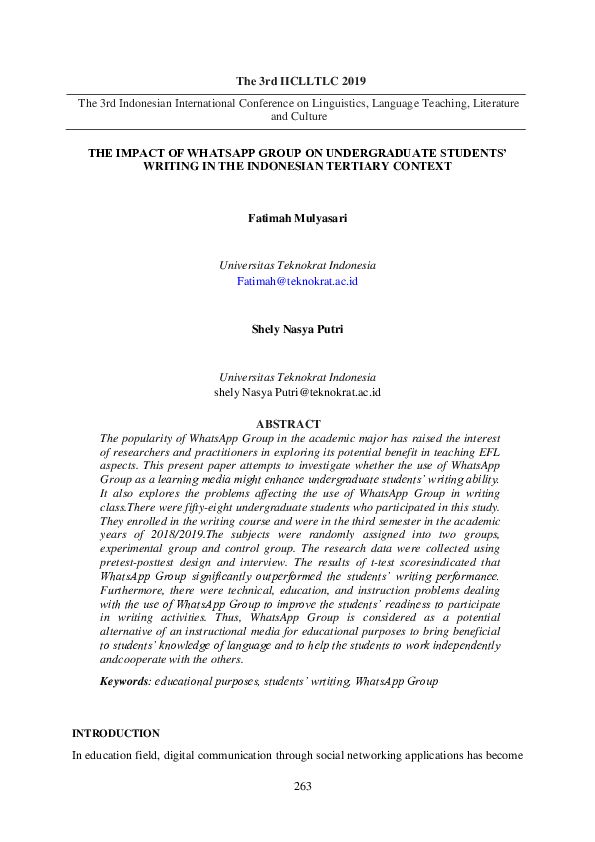 (PDF) The Impact of Whatsapp Group on Undergraduate Students‟ Writing ...