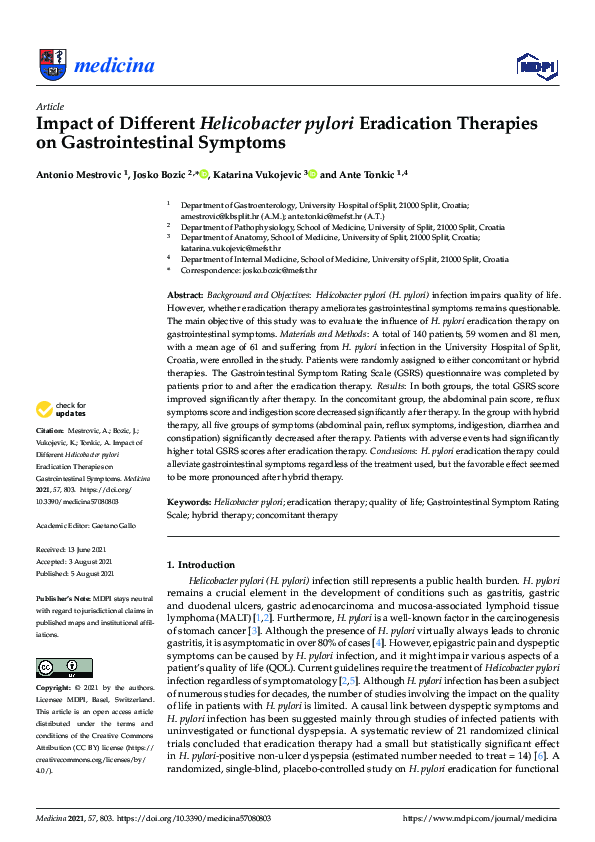 (PDF) Impact of Different Helicobacter pylori Eradication Therapies on ...