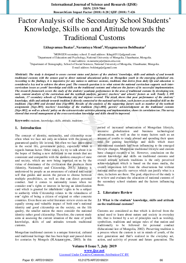 (PDF) Factor Analysis of the Secondary School Students ‟ Knowledge ...