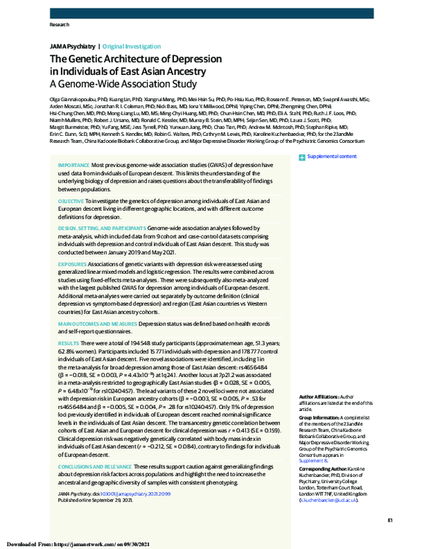 (PDF) The Genetic Architecture of Depression in Individuals of East ...