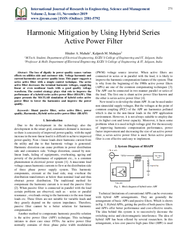 (PDF) Harmonic Mitigation by Using Hybrid Series Active Power Filter
