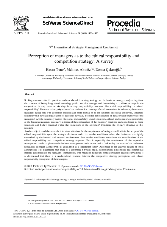 (PDF) Perception of managers as to the ethical responsibility and ...