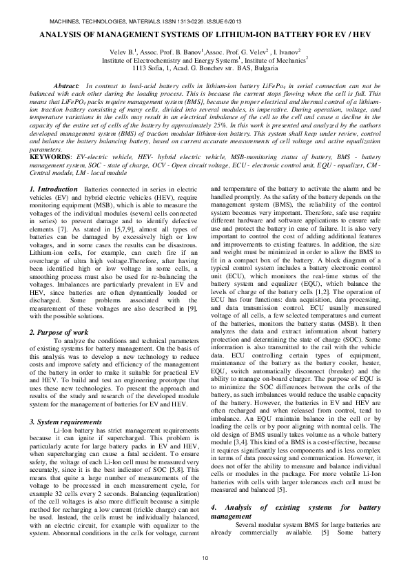 (PDF) Analysis of Management Systems of Lithium-Ion Battery for Ev / Hev
