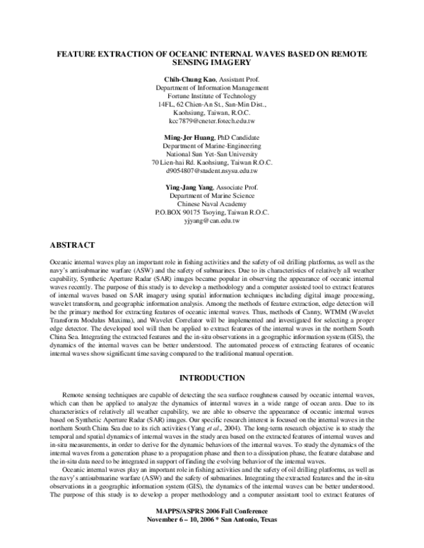 (PDF) Feature Extraction of Oceanic Internal Waves Based on Remote ...