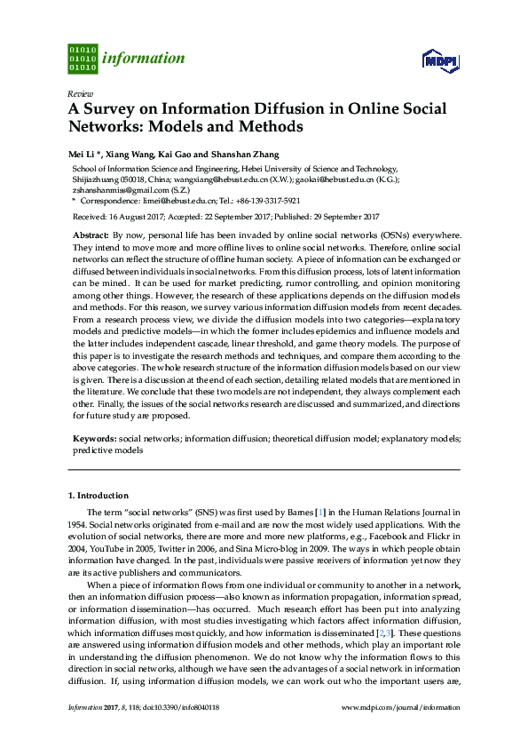 (PDF) A Survey on Information Diffusion in Online Social Networks ...