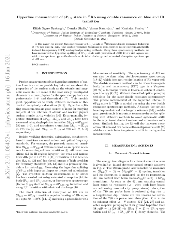 (PDF) Hyperfine measurement of the 6P1/2 state in 87Rb using double ...
