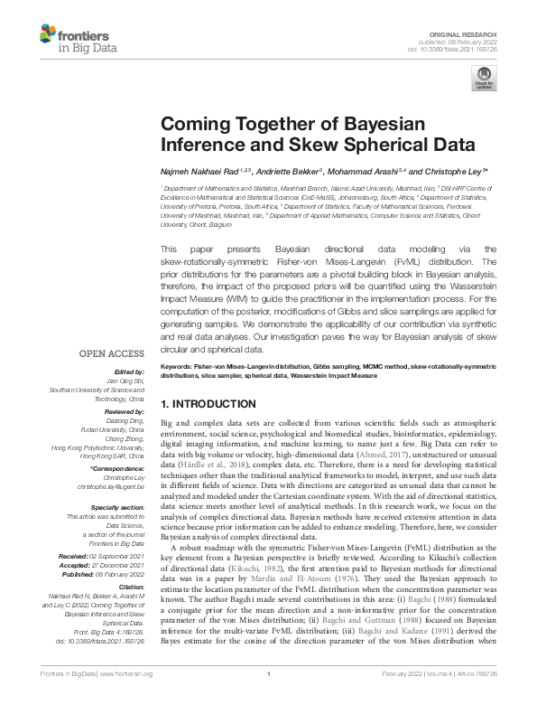 (PDF) Coming Together of Bayesian Inference and Skew Spherical Data