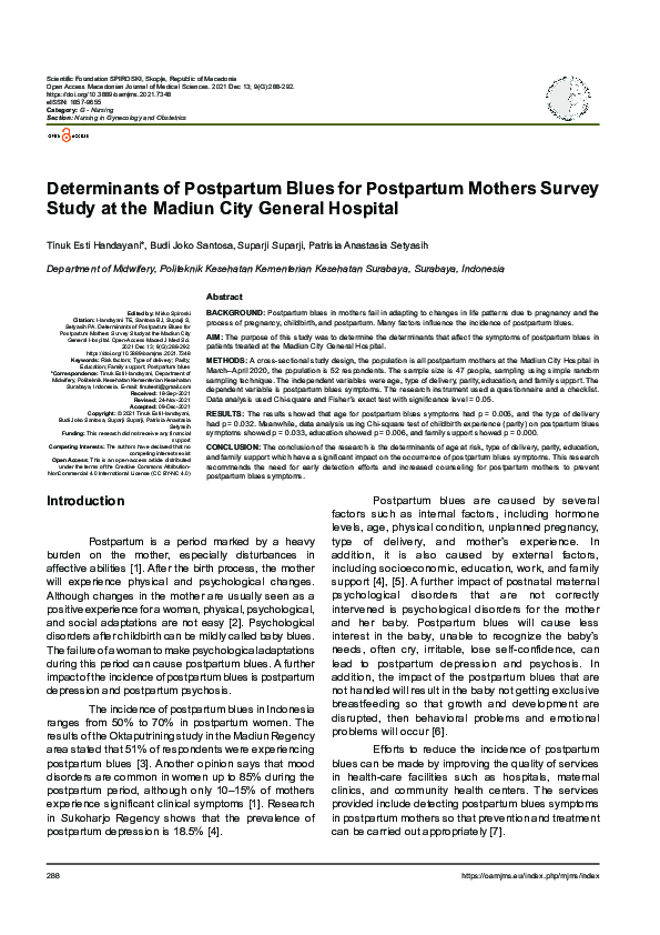 (PDF) Determinants of Postpartum Blues for Postpartum Mothers Survey ...
