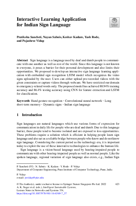 (PDF) Interactive Learning Application for Indian Sign Language