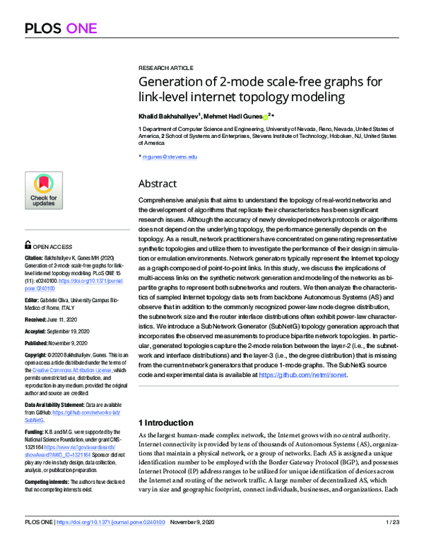 (PDF) Generation of 2-mode scale-free graphs for link-level internet ...